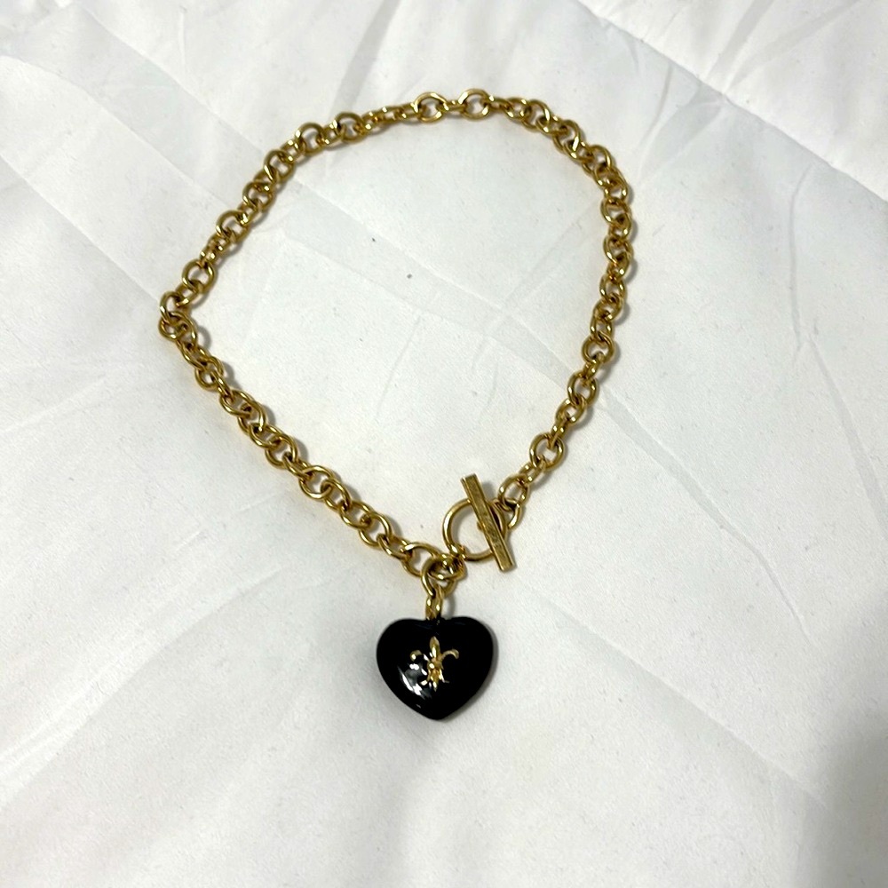 Fleur de lis heart toggle necklace